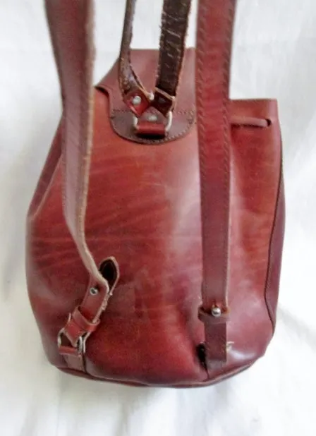 All Leather Drawstring Snap BACKPACK Shoulder Rucksack Travel BAG BROWN Boho