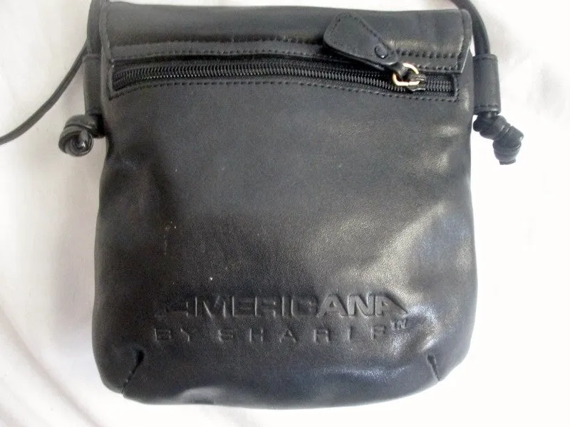 AMERICANA BY SHARIF Mini Leather Handbag Crossbody Bag Pouch BLACK Swingpack