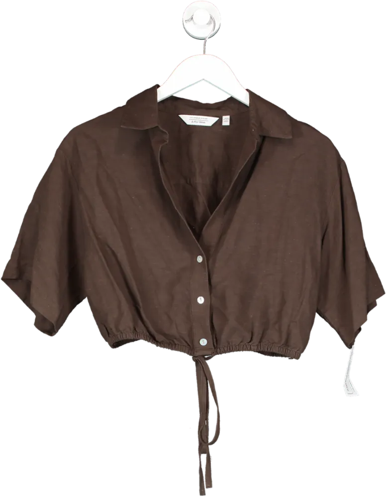 & Other Stories Buttoned Tie Detail Crop Top Brown UK 10