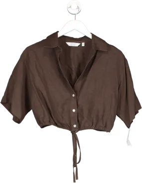 & Other Stories Buttoned Tie Detail Crop Top Brown UK 10