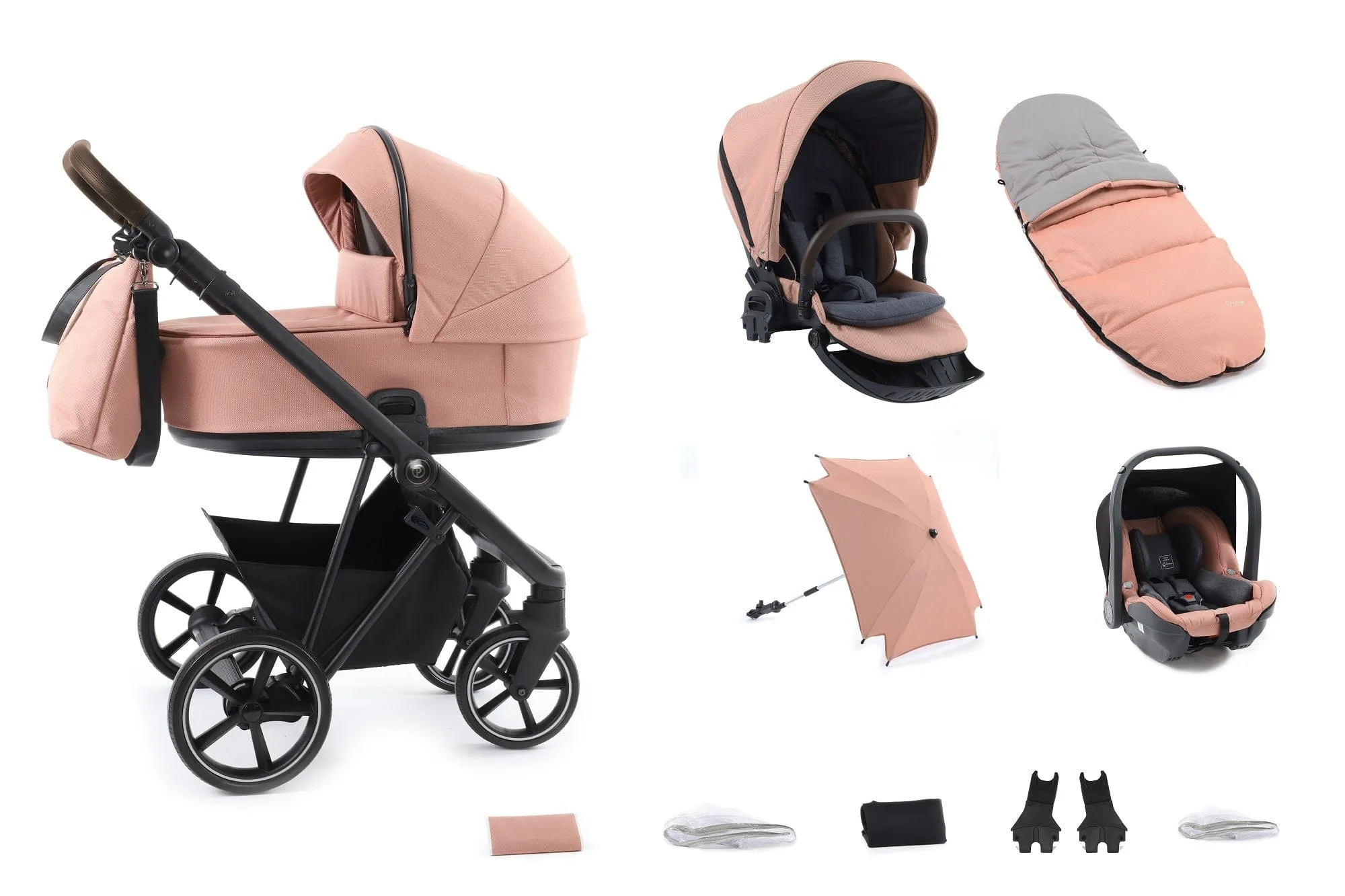 BabyStyle Prestige Vogue 12 Piece Bundle - Coral / Black Frame / Brown Leather