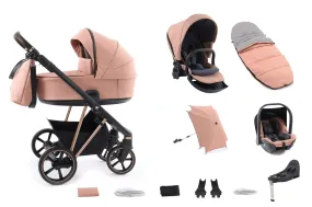 BabyStyle Prestige Vogue 13 Piece Bundle - Coral / Gold Frame / Brown Leather