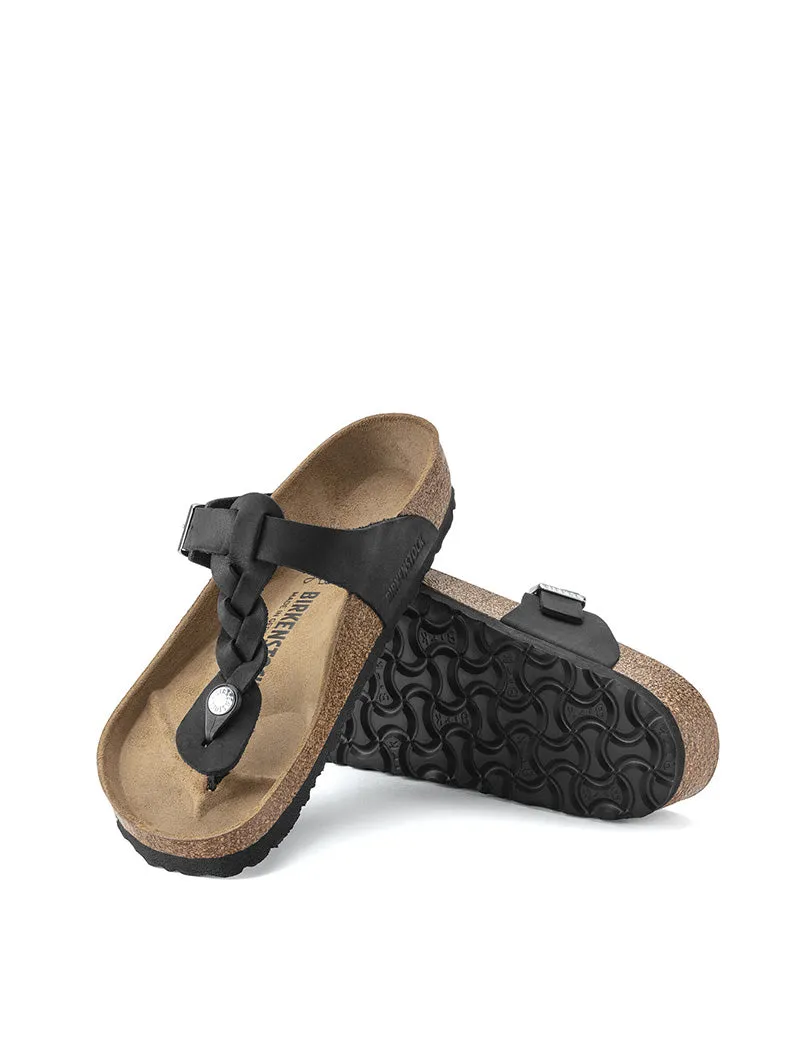 Birkenstock Gizeh Braided Oiled Leather Narrow Sandal Black