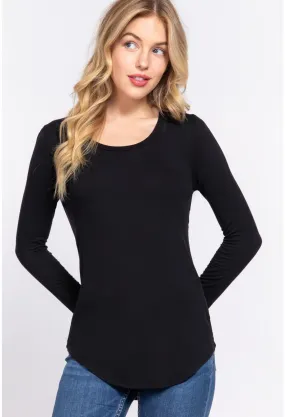 BLACK LONG SLEEVE JERSEY KNIT TOP