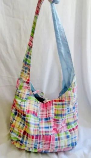 BRACIANO MADRAS hobo PLAID satchel tote Shoulder bag MULTI Vegan Sling Preppie