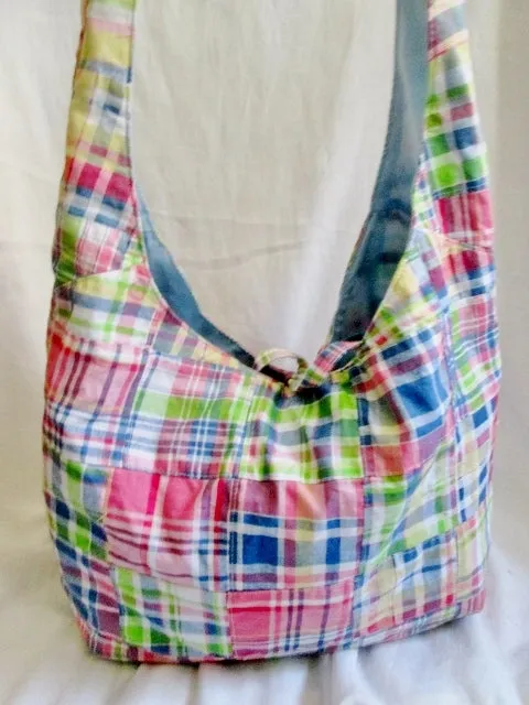 BRACIANO MADRAS hobo PLAID satchel tote Shoulder bag MULTI Vegan Sling Preppie