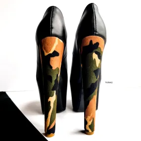 Camouflage Detail Open Toe High Heel Pumps