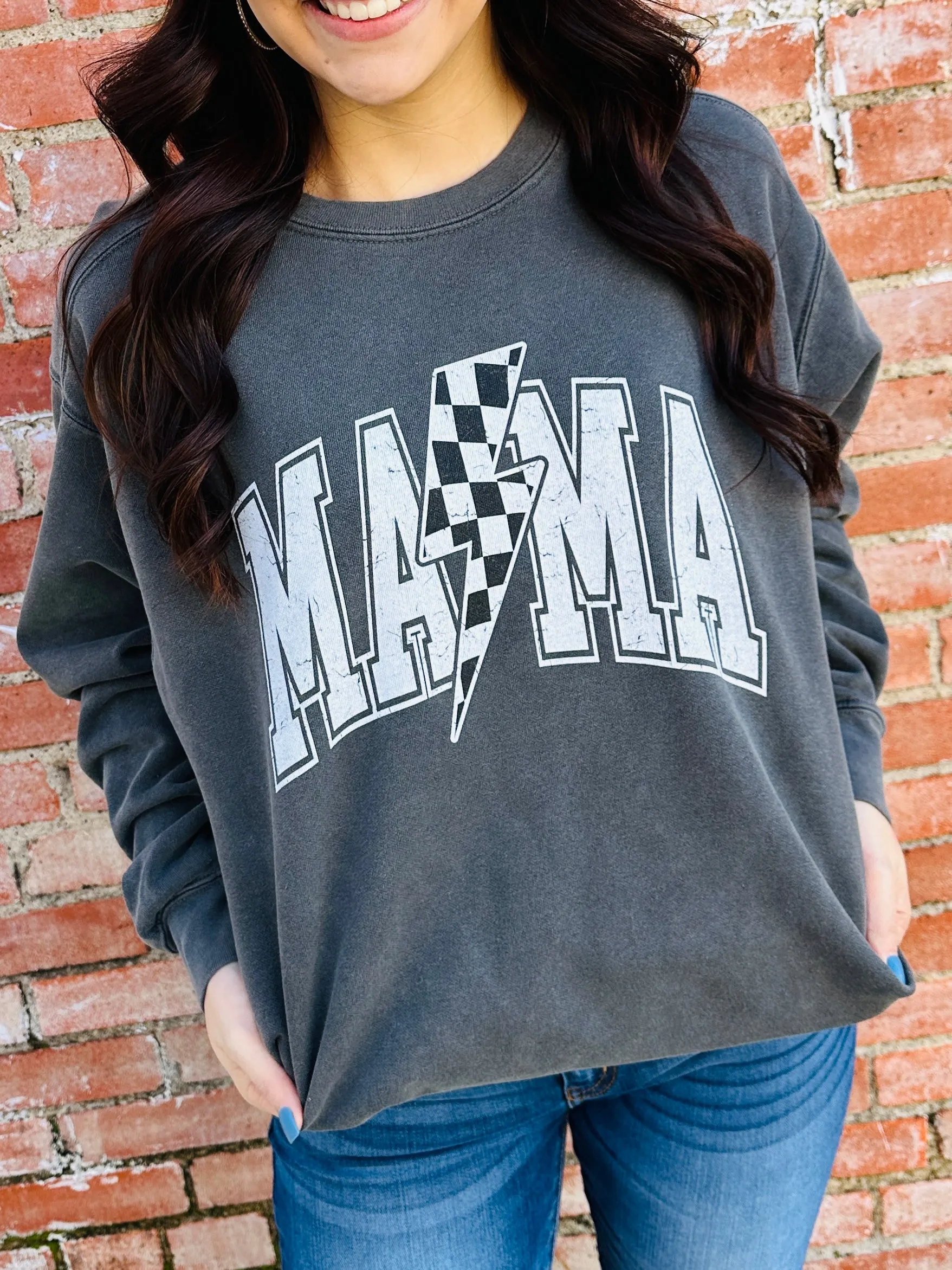 Checkered Bolt Mama Graphic Tee & Sweatshirt