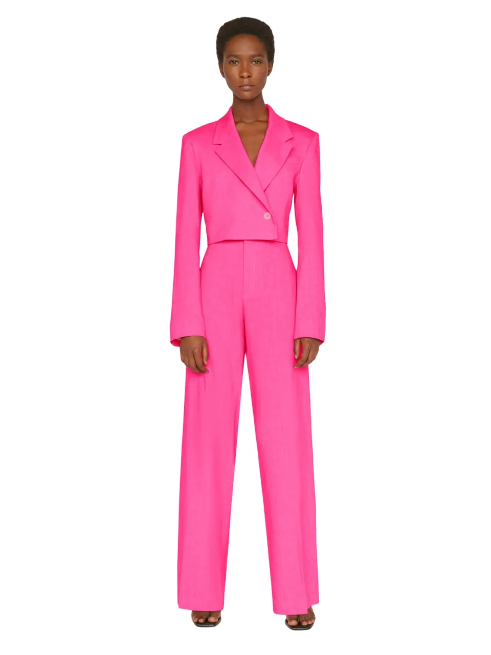 Cropped Strong Shoulder Blazer - Flamingo