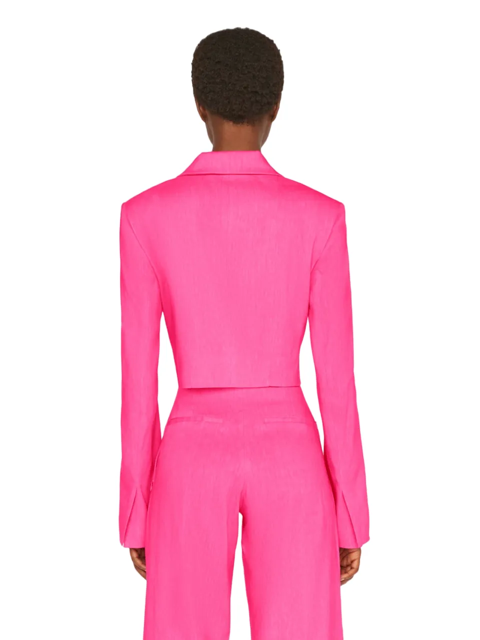 Cropped Strong Shoulder Blazer - Flamingo