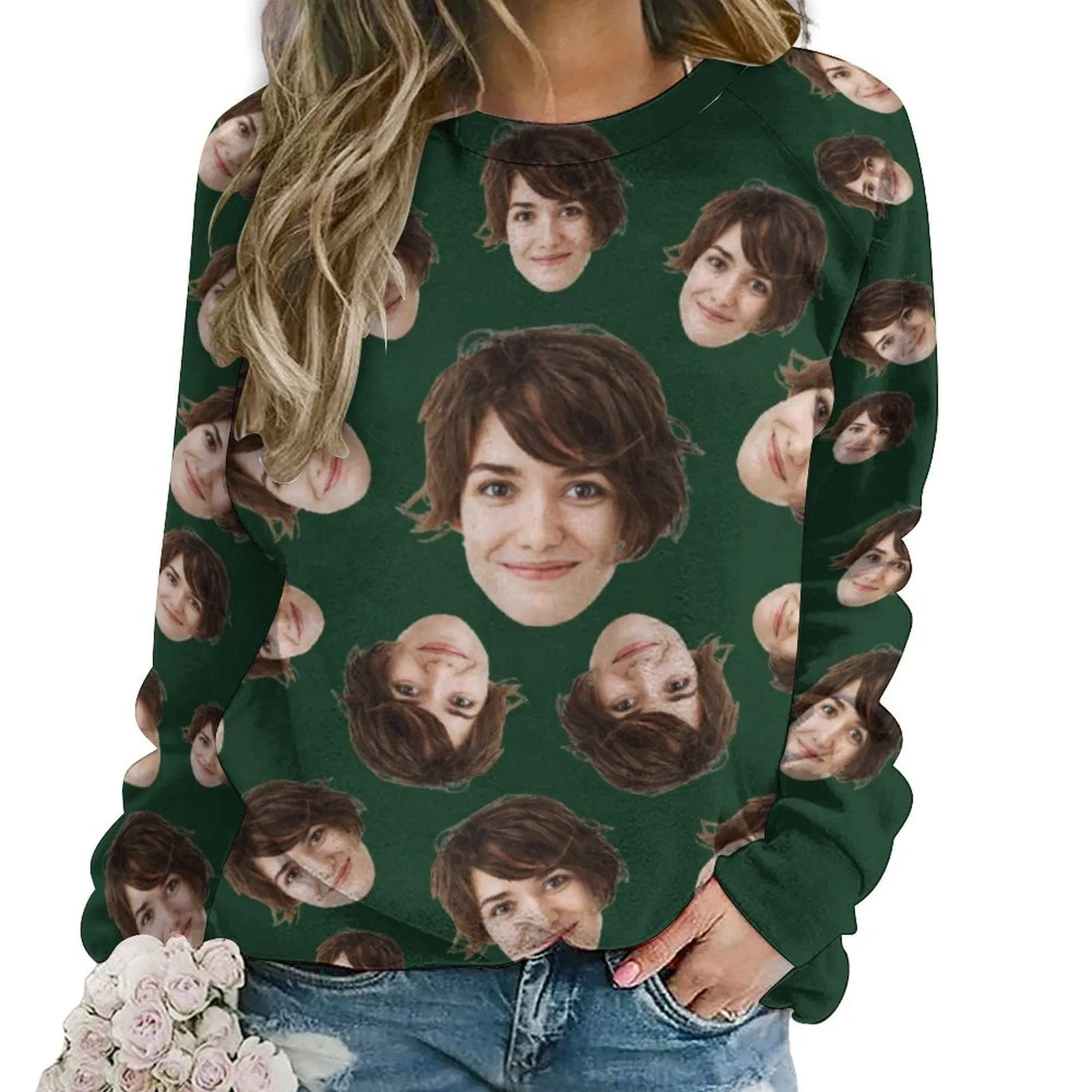 Custom Face Multicolor Loose Sweatshirt Family Matching Sweatshirt