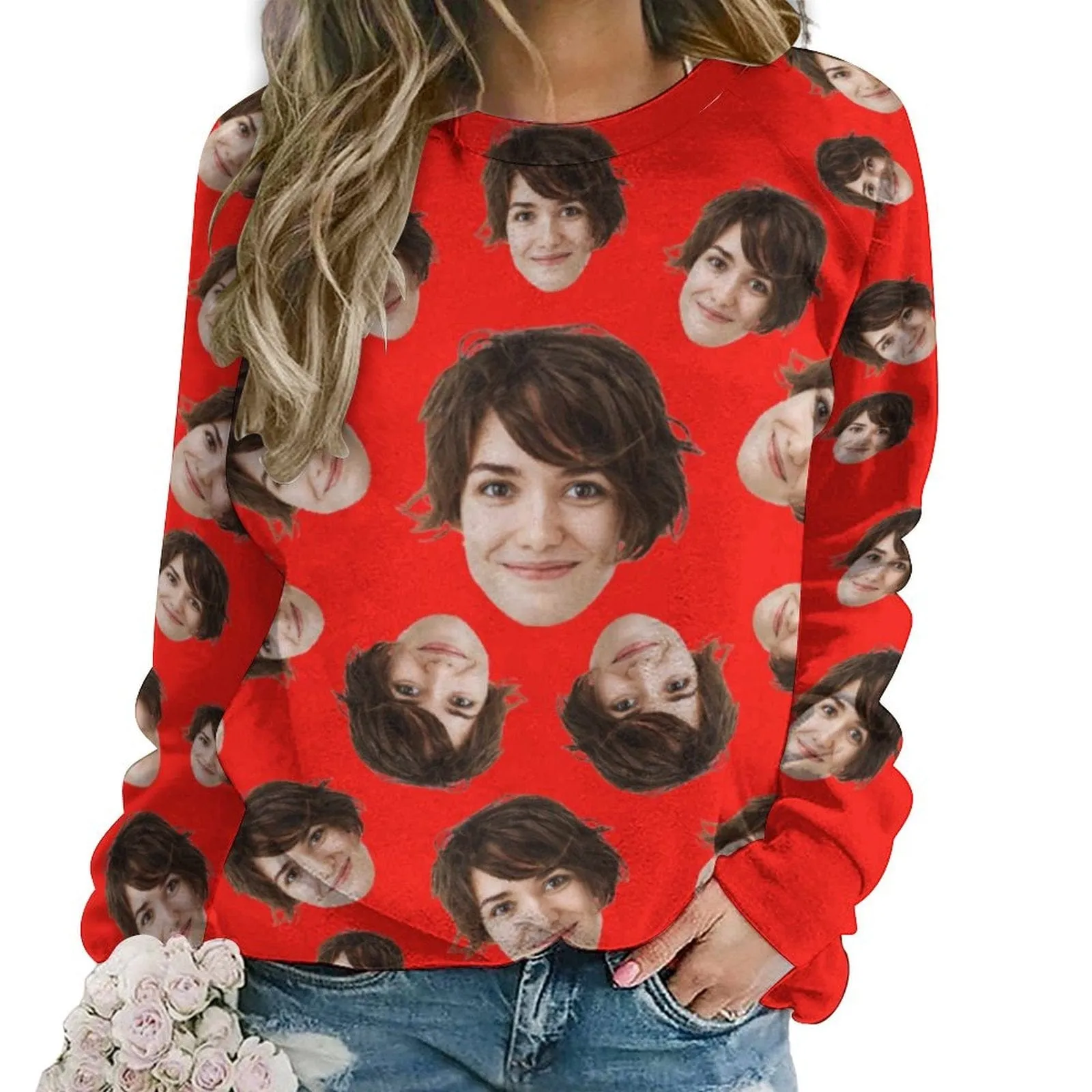 Custom Face Multicolor Loose Sweatshirt Family Matching Sweatshirt