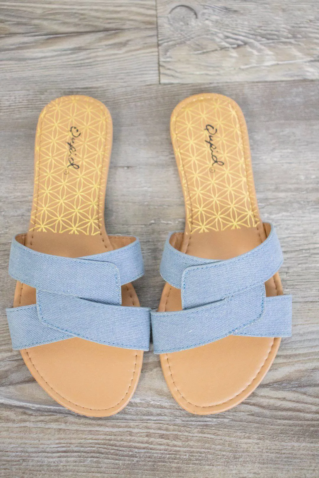 Denim Crisscross Slide On Sandal