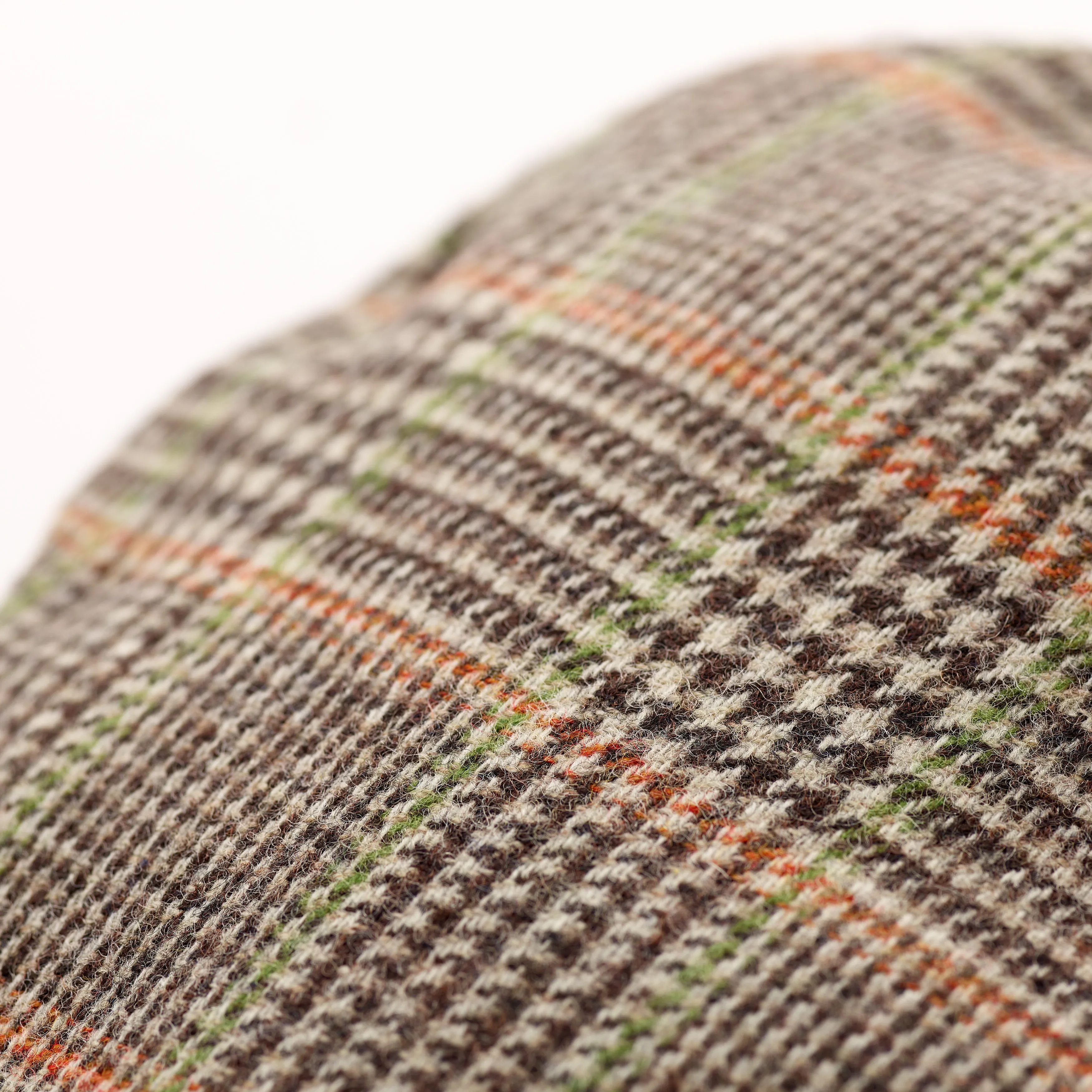 Fox Tweed Cap With Snap Brim In Chocolate Glen Check with Lime and Tangerine Deco