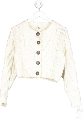 Free People Cream Chunky Knit Crop Cardigan UK S