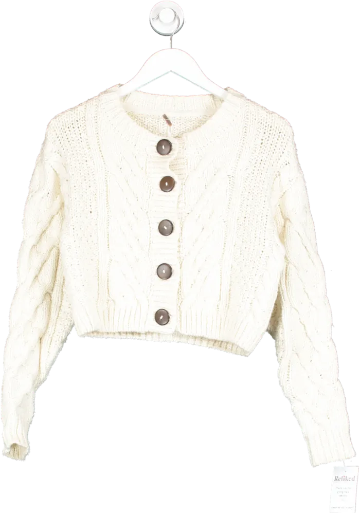 Free People Cream Chunky Knit Crop Cardigan UK S