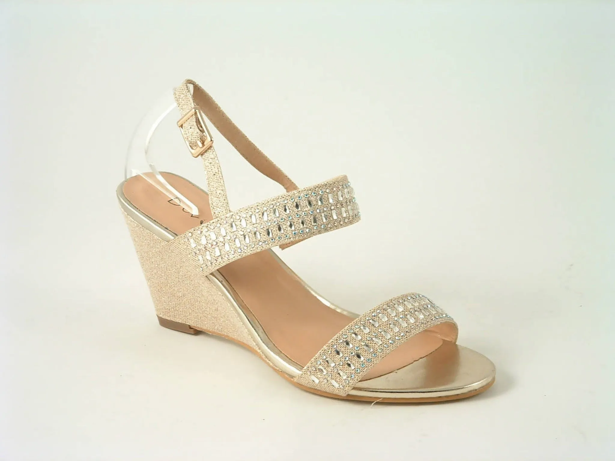 Glitz Shoes Divine Glitter Diamante Mid Wedge Heeled Sandal