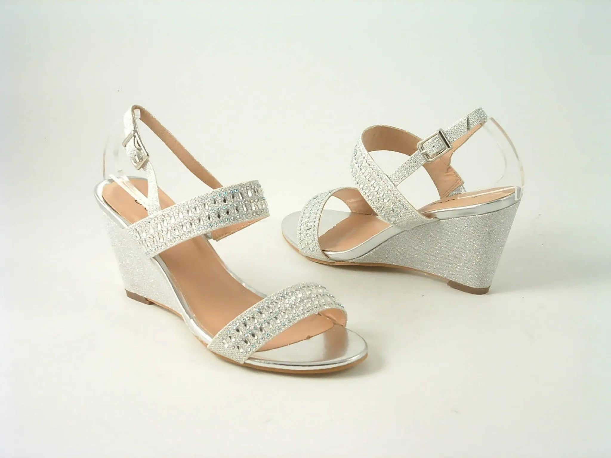 Glitz Shoes Divine Glitter Diamante Mid Wedge Heeled Sandal