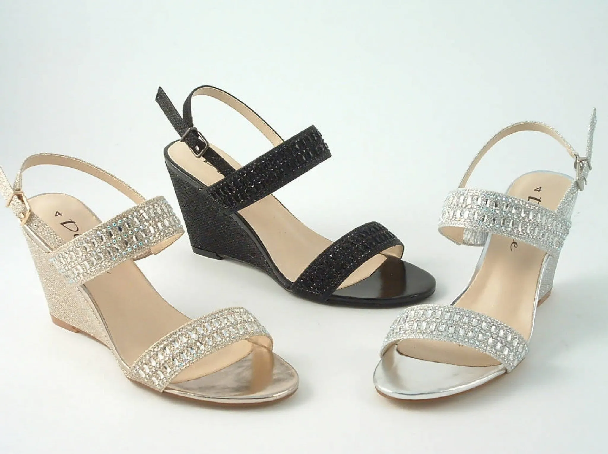 Glitz Shoes Divine Glitter Diamante Mid Wedge Heeled Sandal