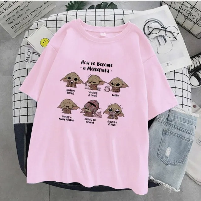 Grogu Girl Clothing Cute Pink Casual crew neck Tshirts