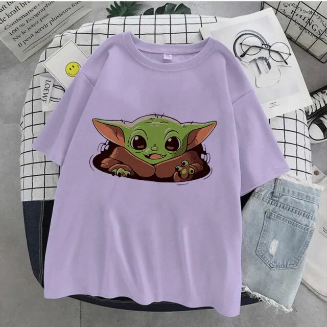 Grogu Girl Clothing Cute Pink Casual crew neck Tshirts