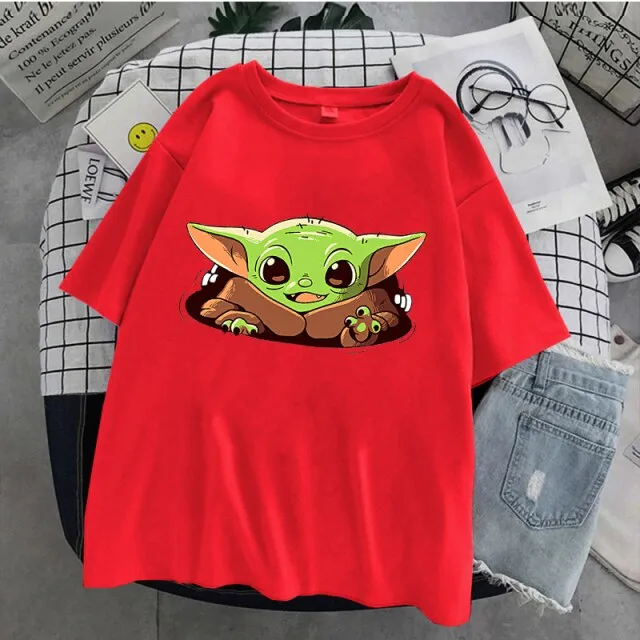 Grogu Girl Clothing Cute Pink Casual crew neck Tshirts