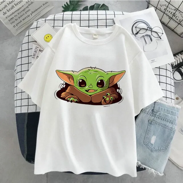 Grogu Girl Clothing Cute Pink Casual crew neck Tshirts