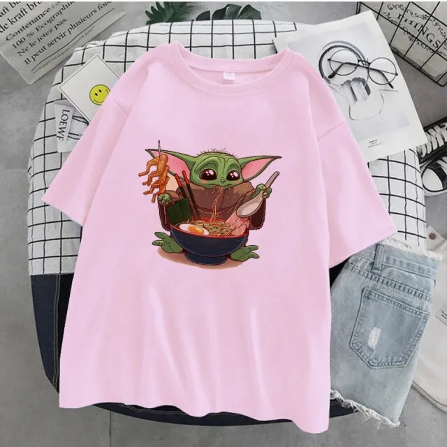 Grogu Girl Clothing Cute Pink Casual crew neck Tshirts