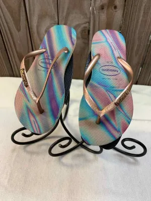 HAVAIANAS SHOES 6 ROSE GOLD/AQUA/PINK/PUR FLIP FLOP Shoes