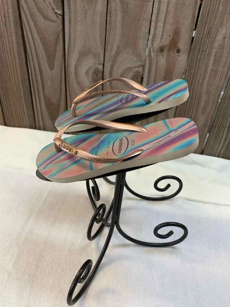 HAVAIANAS SHOES 6 ROSE GOLD/AQUA/PINK/PUR FLIP FLOP Shoes