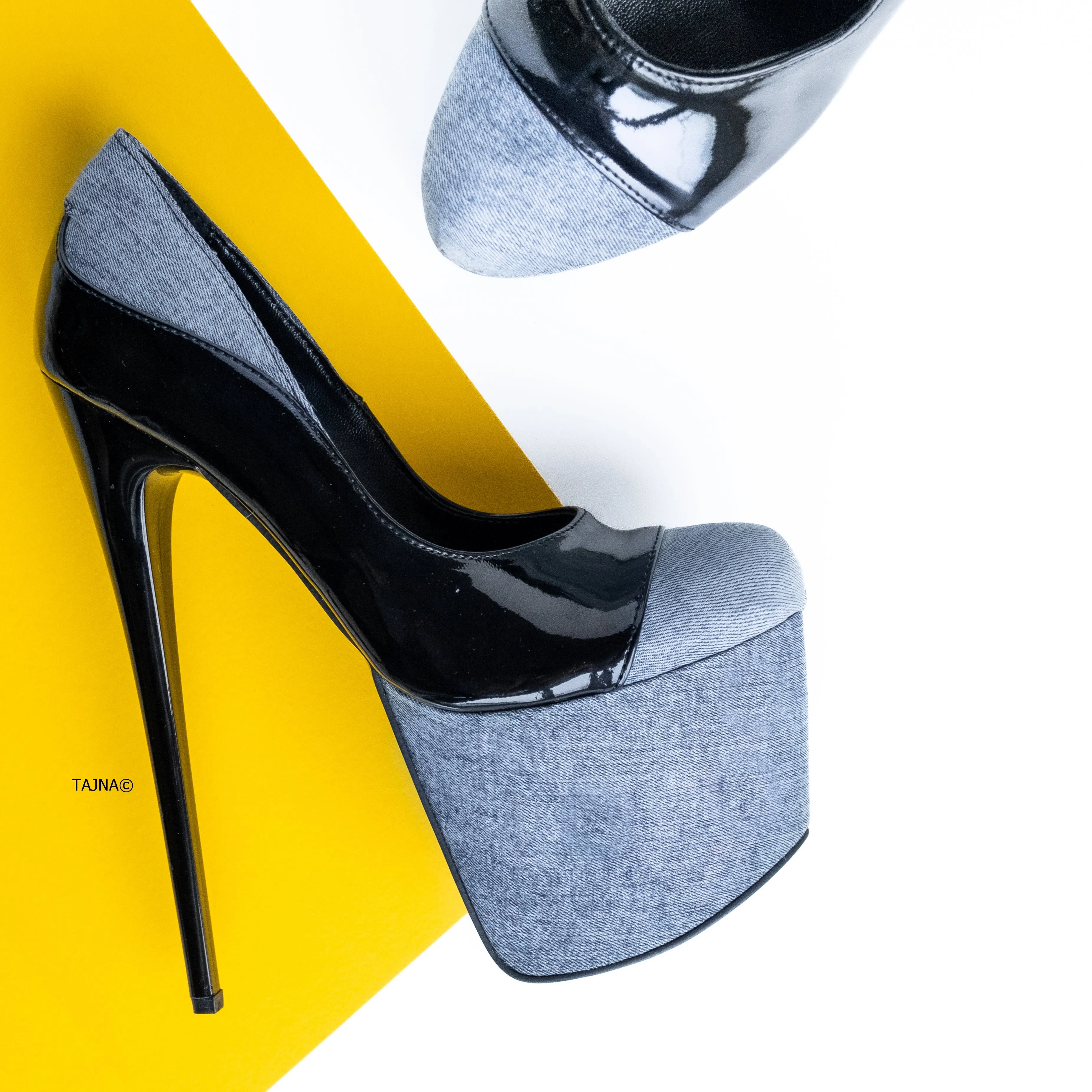 Jean Denim Detailed Black High Heel Pumps