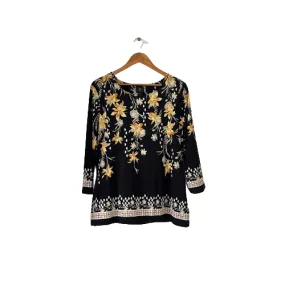 JM Black and Yellow Floral Printed Top | Gently Used |