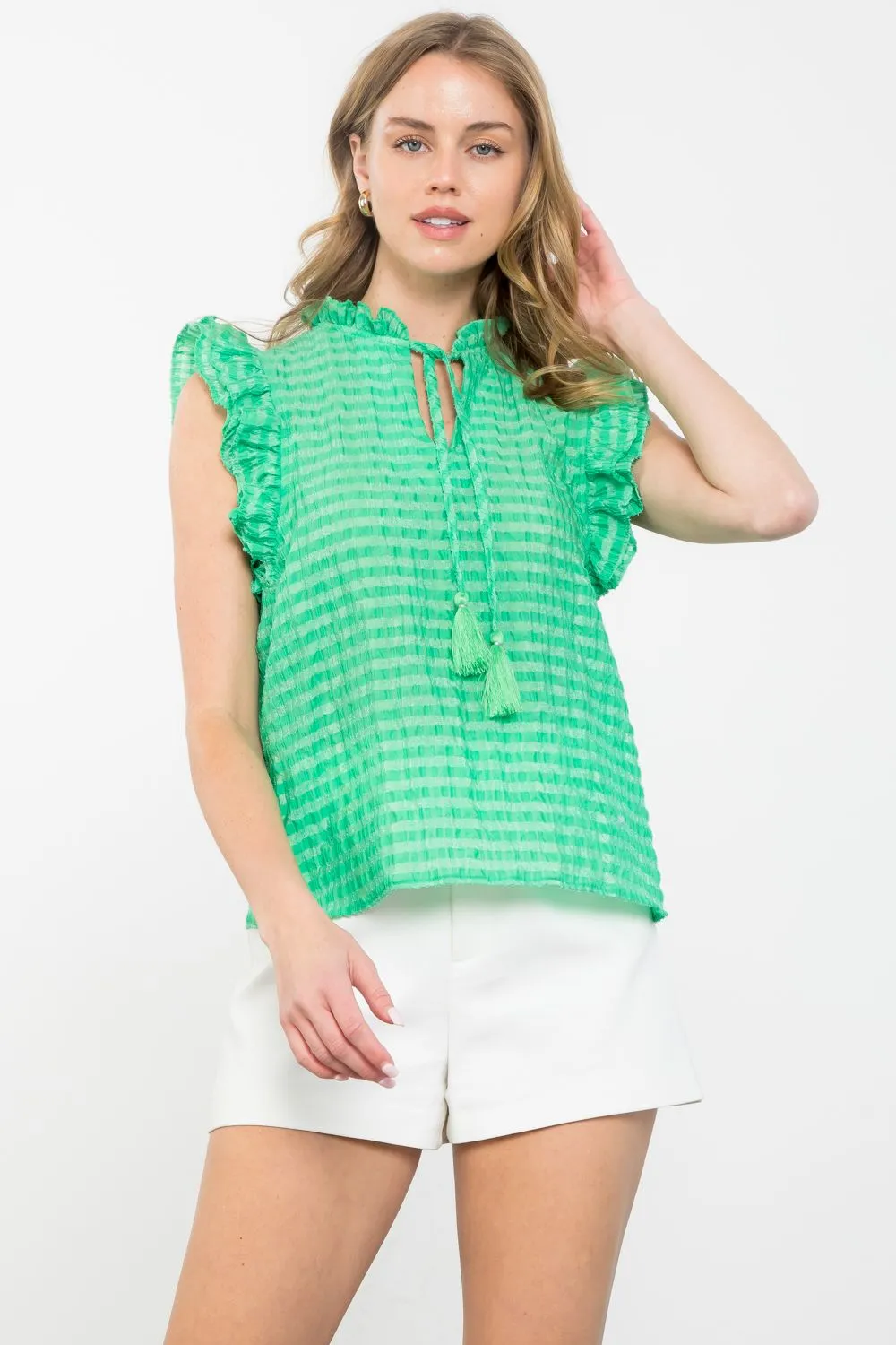 Joanne Tassel Tie Textured THML Top