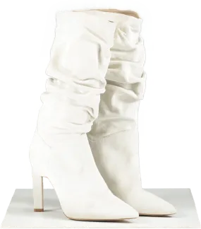 Karen Millen Cream Suede Mid Calf Slouch Heeled Boot UK 4 EU 37 👠