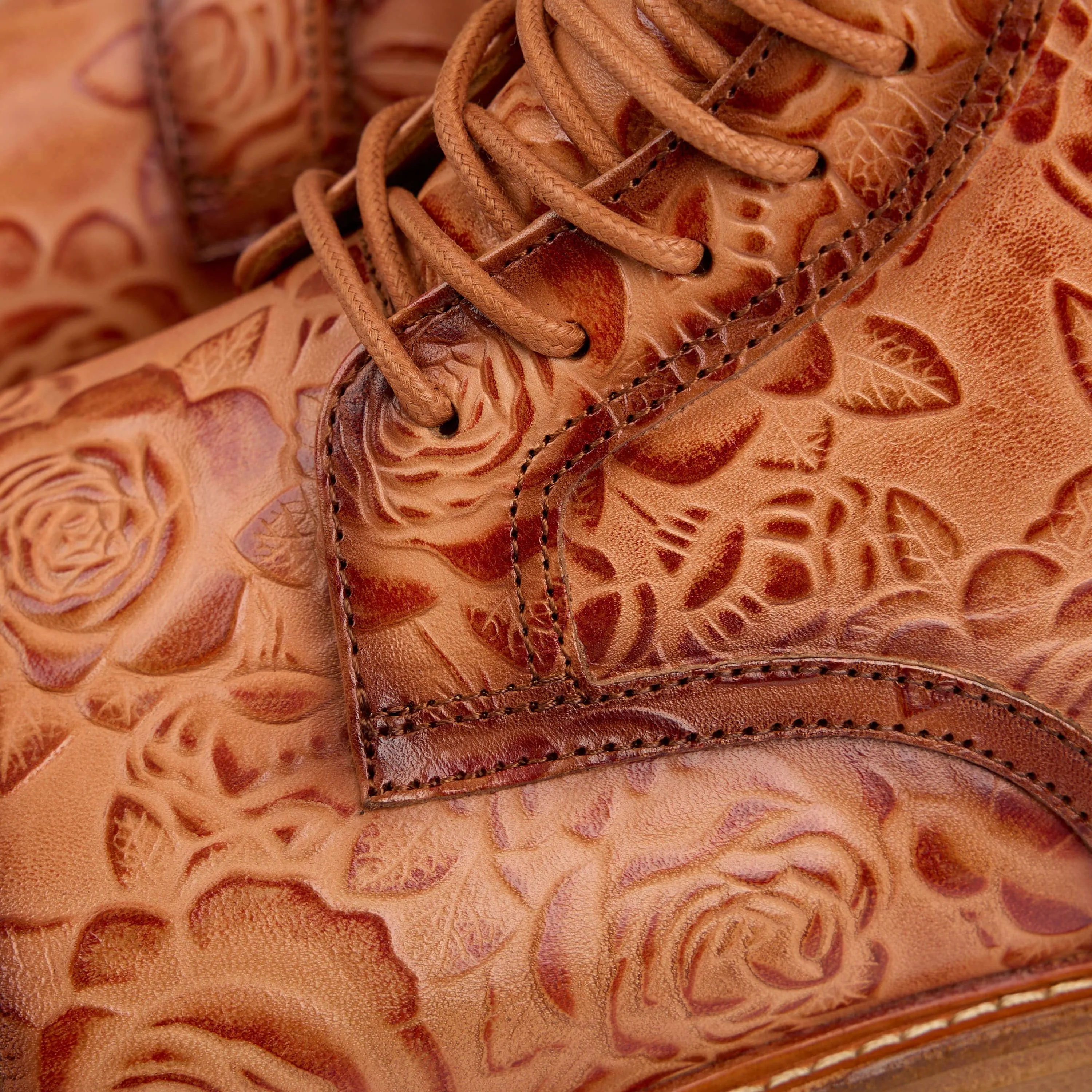 Lincoln Golden Floral Leather Cap Toe Boots