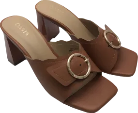 Oasis Brown Scallop Detail Buckle Heeled Mule UK 3 EU 36 👠