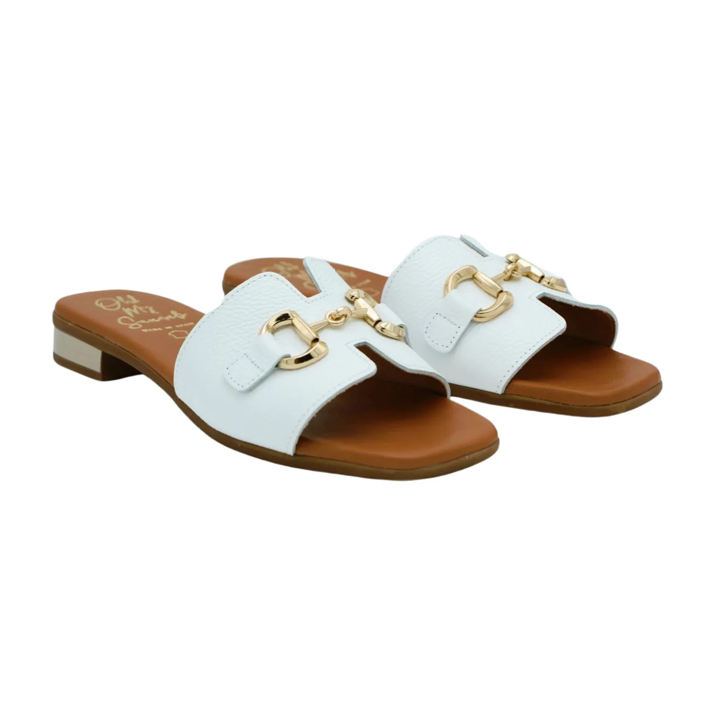 OH MY SANDALS White Leather Slider Sandal 5340