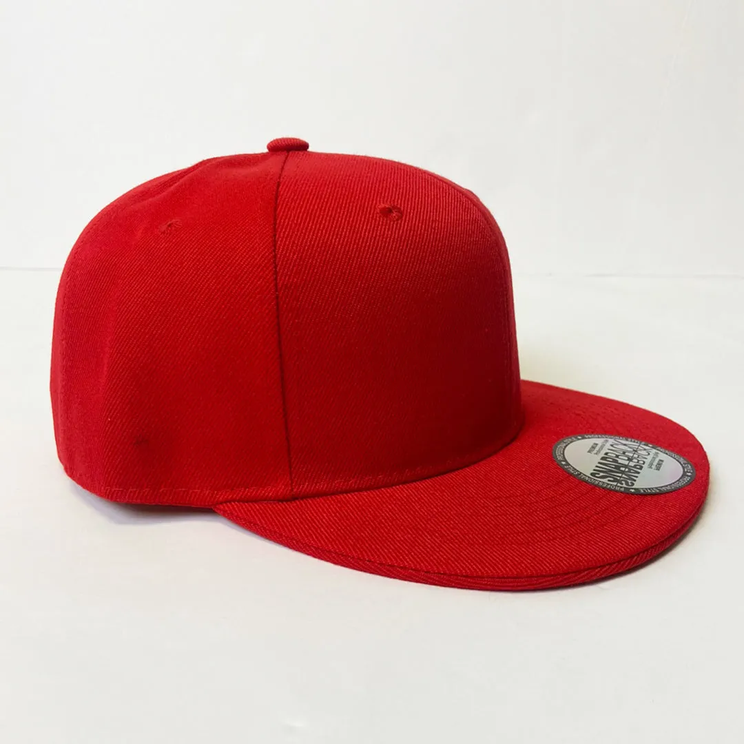 Plain Snapback 5 Panel Hat - Red