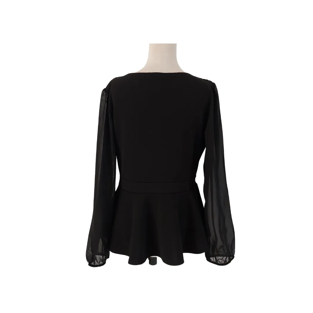 Quiz Black Peplum Gold Buckle Top | Brand New |