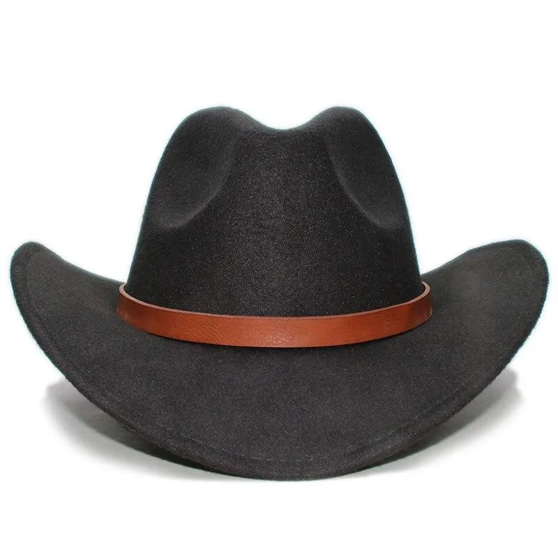 Retro Parent-Child Wool Cowboy Hat with Brown Leather Band