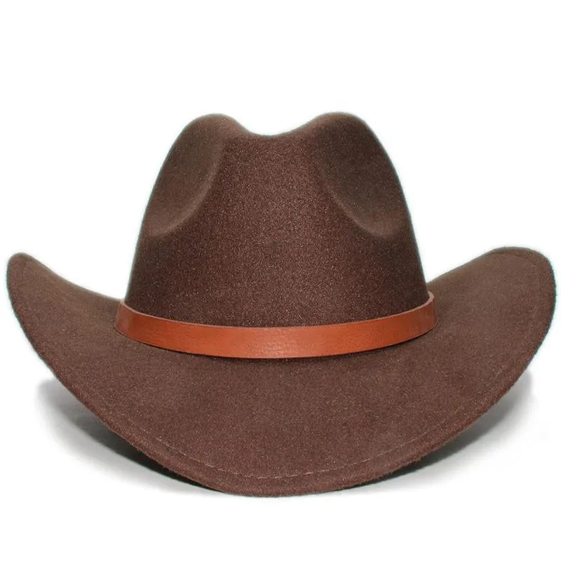 Retro Parent-Child Wool Cowboy Hat with Brown Leather Band