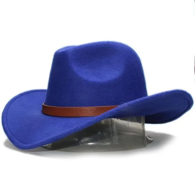 Retro Parent-Child Wool Cowboy Hat with Brown Leather Band