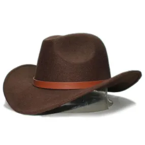 Retro Parent-Child Wool Cowboy Hat with Brown Leather Band