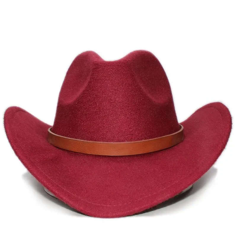 Retro Parent-Child Wool Cowboy Hat with Brown Leather Band