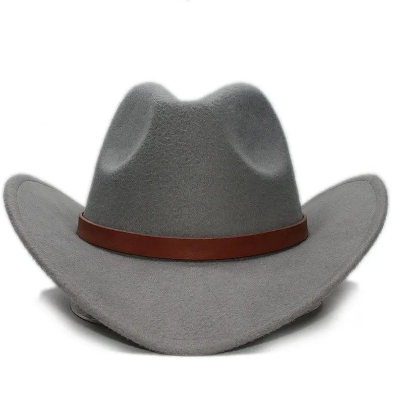 Retro Parent-Child Wool Cowboy Hat with Brown Leather Band