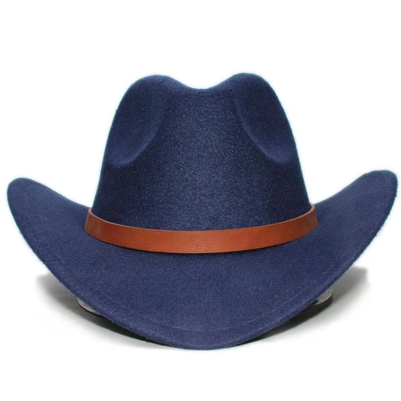 Retro Parent-Child Wool Cowboy Hat with Brown Leather Band