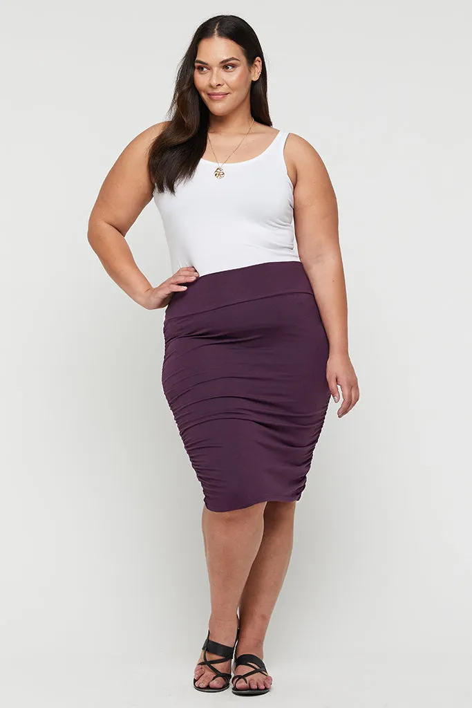 Ruched Bamboo Skirt - Plum