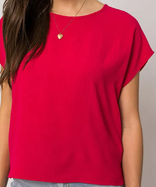 Short Sleeve Back Overlap Top - Fuchsia