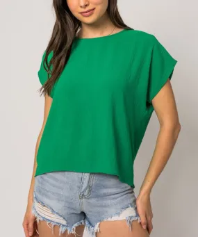 Short Sleeve Back Overlap Top - Kelly Green