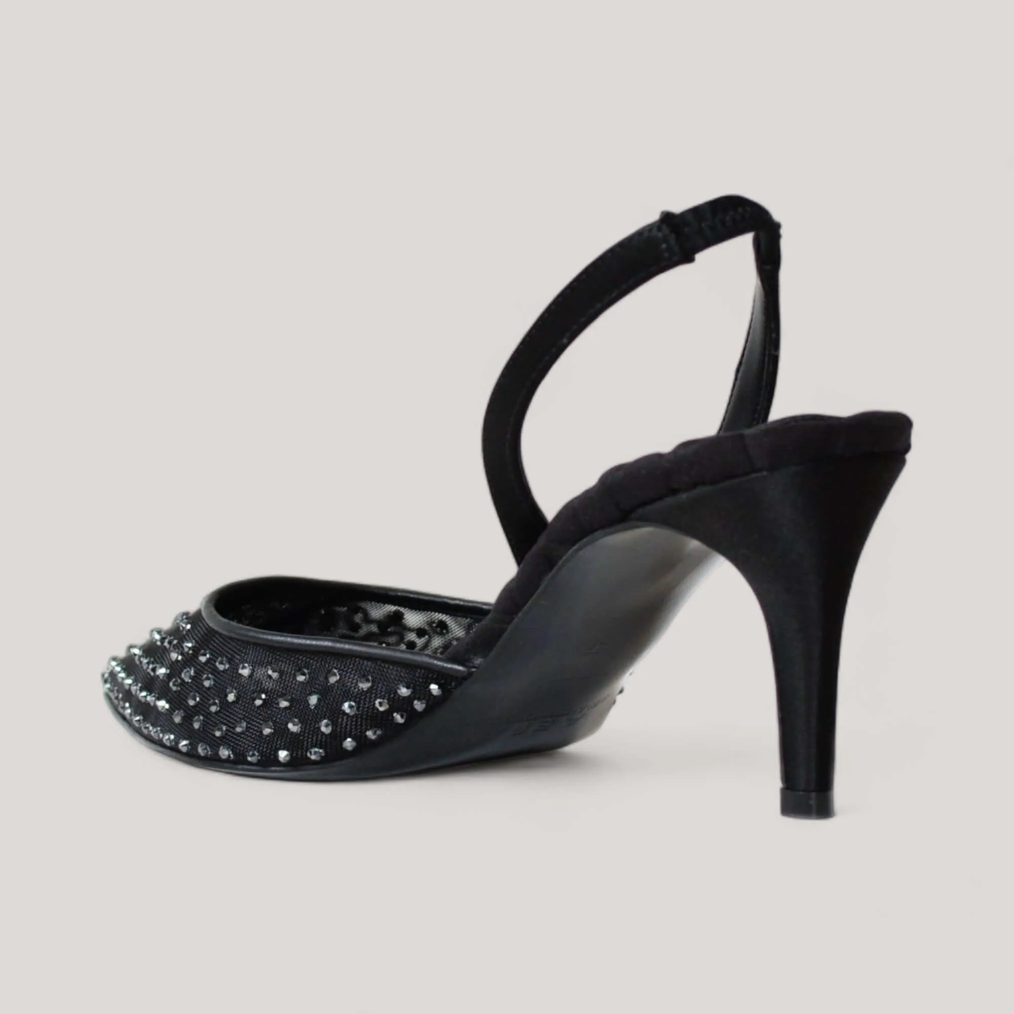 SOPHIA | Black Crystal Mesh - Slingback Pumps